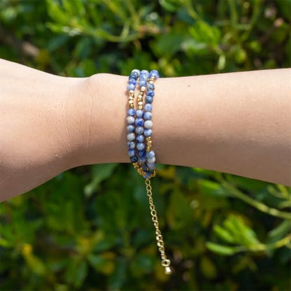 4mm Mini Beads Natural Stone Adjustable Bracelet For Women, Energy Charm Jewelry, Birthday Gift - color: Blue Dot
