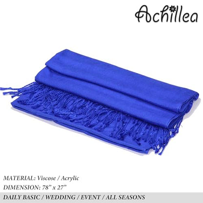Achillea Lightweight Pashmina Scarf for Women – Soft Silky Shawl Wrap for Evening Dresses, Bridesmaids & Everyday Wear - color: Royal Blue
