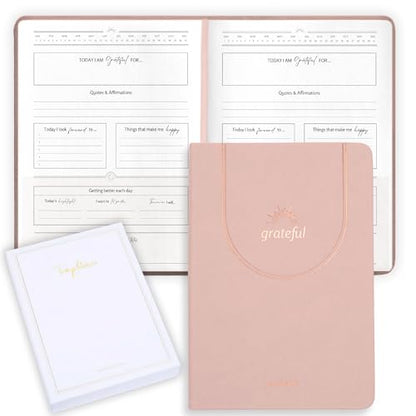 Gratitude Journal – Daily Mindfulness & Wellness Notebook with Premium Leather Cover, Guided Prompts, 170gsm No-Bleed Paper, Gold Foil, Satin Bookmark & Luxury Gift Box for Women & Men (Nude)