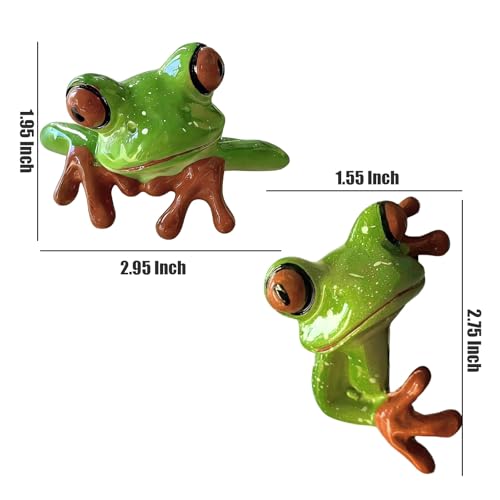 2 PCS Funny Resin Frogs Decor, 3D Creative Craft Frog Gifts Cute Frog Figurine Computer Monitor Plant Pot Office Desk Decor Personalized Car Dashboard Decorations Rearview Mirror Accessories