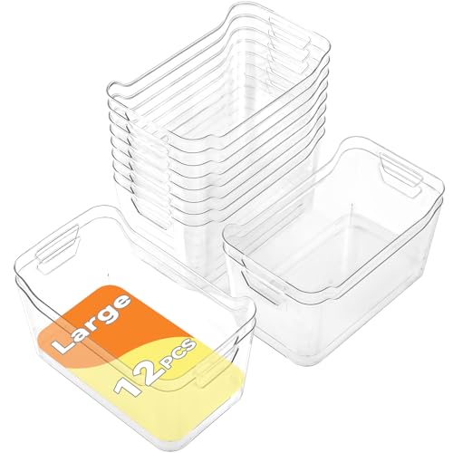 Clear Plastic Storage Bins - 12 Pack Pantry Organizers and Storage,Large Clear Pantry Organizer Bins, Plastic Containers with Handle for Kitchen,Freezer,Cabinet,Closet,Bathroom Under Sink - size: Large