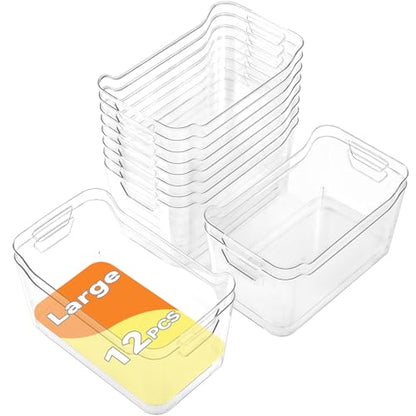 Clear Plastic Storage Bins - 12 Pack Pantry Organizers and Storage,Large Clear Pantry Organizer Bins, Plastic Containers with Handle for Kitchen,Freezer,Cabinet,Closet,Bathroom Under Sink - size: Large