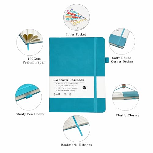 Hardcover Lined Journal Notebook, 192 Pages A5 Notebooks College Ruled, Journal for Women & Men, Notebooks for Note Taking/School/Work, 100GSM, 5.7" x 8.5" (Blue) - color: Blue
