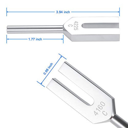 Angel Tuning Forks Set - 4096 Hz, 4160 Hz, 4225 Hz for Healing & Sound Musical Instrument, with Silicone hammer & Soft Storage Bag - color: Silver