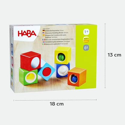 HABA Discovery Wooden Blocks - 6 Colorful Cube Building Blocks with Unique Effects for Ages 1 and Up (Made in Germany)