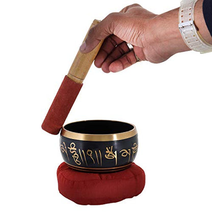 RAJRANG Tibetan Singing Bowl Set - Meditation Crystal Sound Bowl Hand Percussion Sound Effects Handcrafted for Healing and Mindfulness D-4" x H-7"