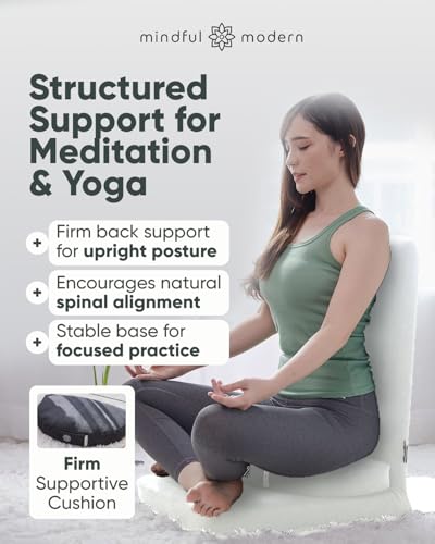 Folding Pro Meditation Chair - Adjustable Meditation Seat with Back Support and Half Moon Buckwheat Meditation Cushion - Comfortable Mindfulness Living Room Floor Chair - color: Classic White