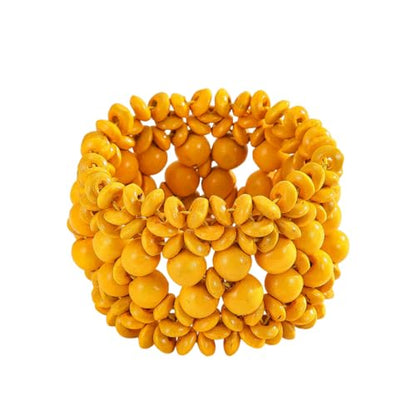 Bohemian Wooden Bead Bracelets Boho Colorful Handmade Elastic Stretch Bracelets Design for Women Summer Beach Festival Jewelry - color: Yellow