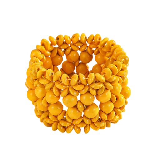 Bohemian Wooden Bead Bracelets Boho Colorful Handmade Elastic Stretch Bracelets Design for Women Summer Beach Festival Jewelry - color: Yellow