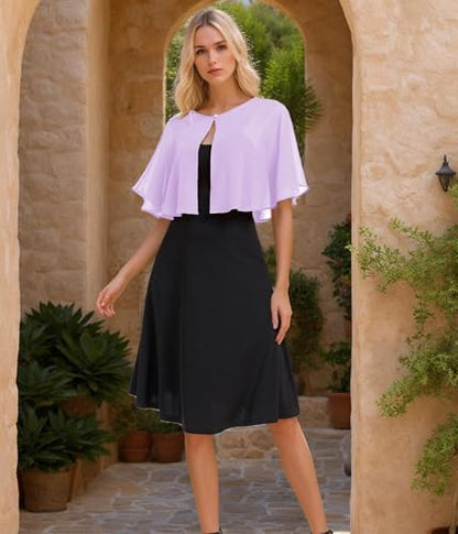 TONGFANTFL Women's Soft Chiffon Capelets Shawls and Wraps for Evening Wedding Cape Bole Cover Up - color: Lilac