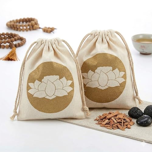 2 Pcs Buddha Sound Bowl Storage Bags with Drawstring Cotton Linen Meditation Bowl Pouches for Tibetan Singing Bowls Compact Protective Travel Carrying Pouches