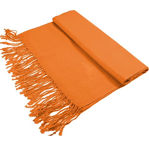 Glory Max Women Large Soft Silky Pashmina Shawl Wrap Scarf in Plain Solid Colors - color: Orange