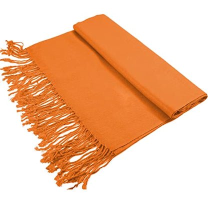 Glory Max Women Large Soft Silky Pashmina Shawl Wrap Scarf in Plain Solid Colors - color: Orange