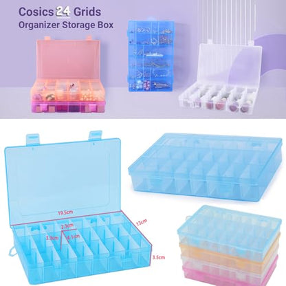 AKOAK 1 Pack 24 Grid Plastic Storage Case, Transparent Jewelry Display Organizer, Detachable Divider -7.5"x 5.1"x 1.4" for Beads, Jewelry, Earrings, Rings (Blue) - color: Blue