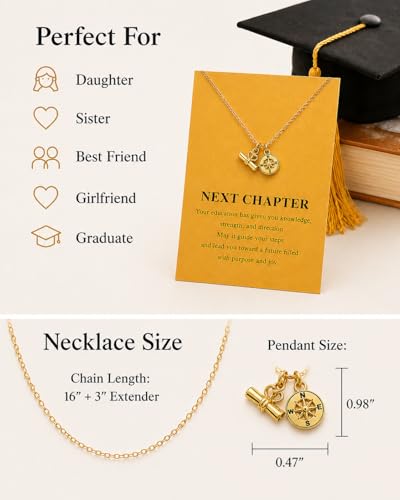 Zealmer Dainty 18K Gold Plated Compass World Map Pendant Necklace Graduation Gift for Friends - style: Diploma