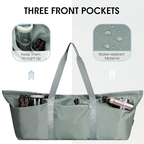 Large Yoga Mat Bag with Shoes Compartment and Wet Pocket Ladies Pilates Gym Tote Bag with Yoga Mat Holder Strap for Women Men Workout Carrier Stuff Accessories - color: Greenish Grey