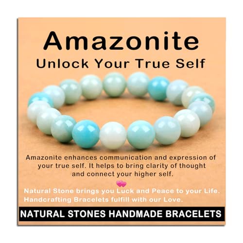 AD Beads Handmade Gemstone Stretch Elastic Bracelet Crystal Healing Reiki Nature's Beauty and Spiritual Essence Unisex - color: Amazonite (Unlock Your True Self), size: 10mm