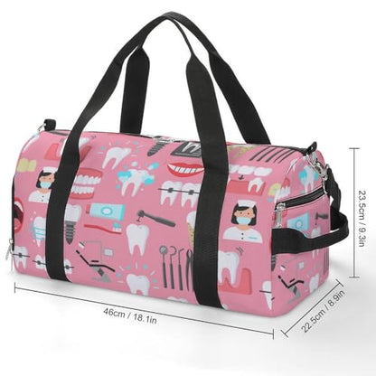 Teeth Dental Seamless Pattern Pink Large Capacity Portable Fitness Bag, Easy to Carry - color: Teeth Dental Seamless Pattern Pink
