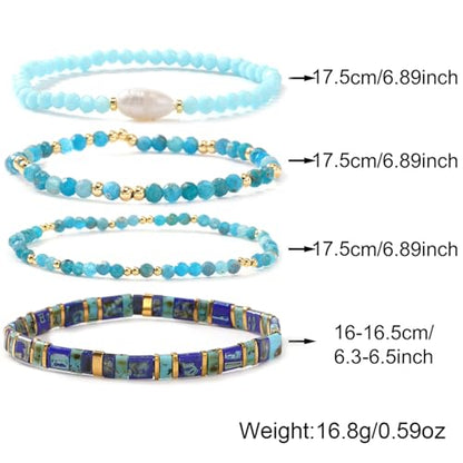 Tila Flat Beaded Stretch Bracelet for Women,Bohemian Friendship Bead Bracelets Handmade Stack Boho Jewelry Accessory for Everyday Wear, Vacation and Friend Gifts - color: blue