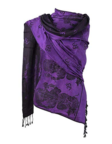 OMA Lord Ganesh And Om Meditation Prayer Shawl Scarf Reversible Double Weave - color: Purple