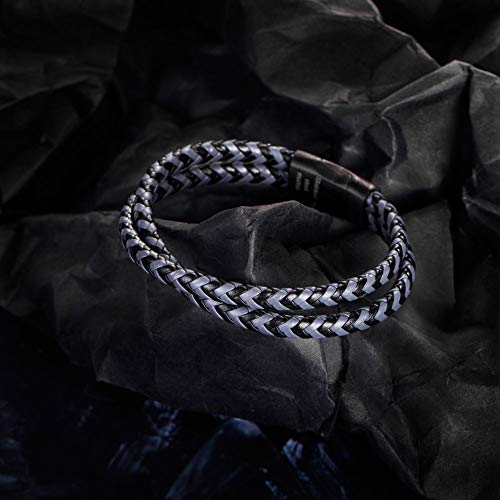 murtoo Mens Bracelet Leather Braided, Brown and Black Leather Bracelet for Men - color: Black-grey, size: 8.46"