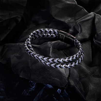 murtoo Mens Bracelet Leather Braided, Brown and Black Leather Bracelet for Men - color: Black-grey, size: 8.46"