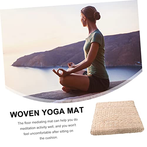 1pc Hand-Made Woven Meditation Cushion Square Straw Mat for Yoga and Home Use Comfortable Floor Pillow for Living Room Bedroom and Office Diameter Thick
