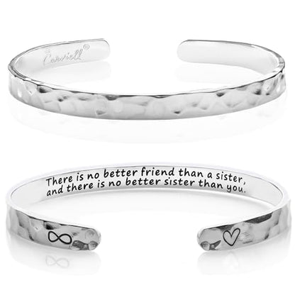 Carviell Bracelet - Gifts for Women – Inspirational, Friendship, Love, Mom, Daughter, Sister, Christian, Graduation, Memorial & Wedding Gifts – 100+ Phrases – Stainless Steel, Gift-Ready - style: SISTER'S Gift - There is no better friend than a sister, an