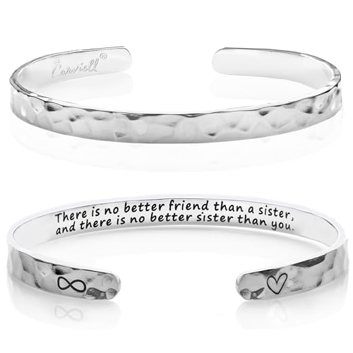 Carviell Bracelet - Gifts for Women – Inspirational, Friendship, Love, Mom, Daughter, Sister, Christian, Graduation, Memorial & Wedding Gifts – 100+ Phrases – Stainless Steel, Gift-Ready - style: SISTER'S Gift - There is no better friend than a sister, an
