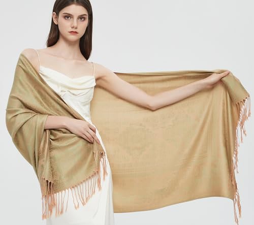Pashmina Shawl Wrap with Ethnic Paisley Two Tone Jacquard Scarf for Women - color: Light Green