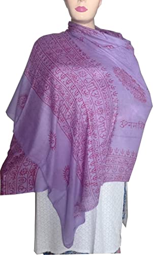 KVR Hindu Pooja Religious Cotton Indian prayer scarf with OM Krishna Ganesha Shiva Nataraja yoga spiritual auspicious prints - color: Purple - Natraja-2