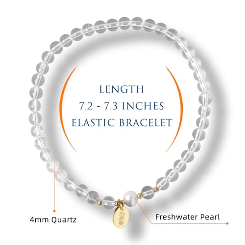 Morchic 4mm Natural Gemstone Beads Stretch Bracelet for Women, With Freshwater Pearls, Energy Gem Birthday Gift for Her 7.2” - color: Quartz