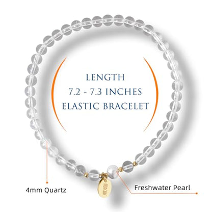Morchic 4mm Natural Gemstone Beads Stretch Bracelet for Women, With Freshwater Pearls, Energy Gem Birthday Gift for Her 7.2” - color: Quartz