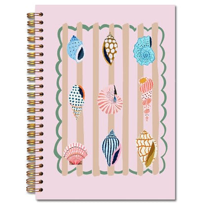 JINYO Beige Striped Beach Notebook, Pink Ocean Seashell Conch Journal, Coastal Beachy Nautical Journal, Beach Supplies for Women, Cute Ocean Spiral Notebooks 5.5x8.3 Inch(pink) - color: white Pink Seashell Notebook