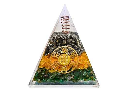 Amazing Gemstone Organite Orgone Pyramid Extra Large 95MM - Orgone Energy Pyramid with Evil Eye, Hematite, Tiger Eye,Black Obsidian Crystals&Healing Stone - Orgonite Pyramids Crystals&Positive Energy - color: Money Magnet Zibu