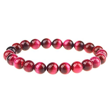 Natural Gemstones Bracelet 8mm Chakra Round Beads Energy Power Crystal Reiki Healing Elastic Stretch 7 Inch for Women Men Unisex - color: Red Tiger Man