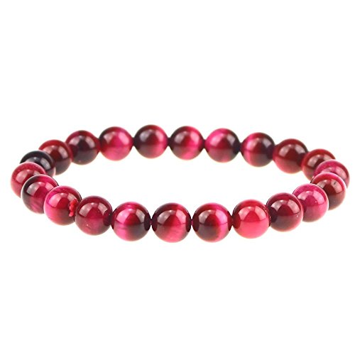 Natural Gemstones Bracelet 8mm Chakra Round Beads Energy Power Crystal Reiki Healing Elastic Stretch 7 Inch for Women Men Unisex - color: Red Tiger Man