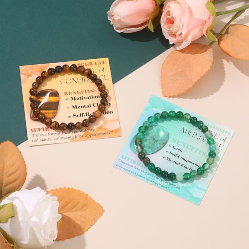 FIRAZIO 12PCS 6mm 8mm Gemstone Beaded Bracelets for Women Semi-Precious Natural Crystal Bracelets Round Beads Gemstones Stretch Bracelet Jewelry Gift - style: 6MM