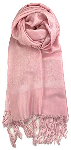 Plum Feathers Two Tone Vintage Paisley Pattern Pashmina Scarf - color: Pink W Hint of Paisley