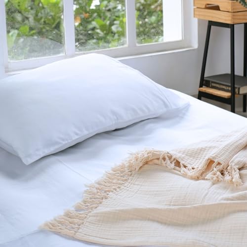 Salt Earth 100% Cotton Muslin Throw Blanket, Gauze Blanket 50"X60" Throw with Tassel 4 Layered for Couch, Bed, Living Room, Home,Lightweight & All Season Blankets & Throws, Skin Friendly (Parchment) - color: Parchment, size: 50"X60" Throw