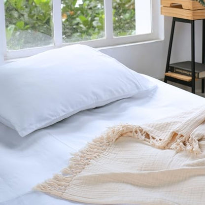 Salt Earth 100% Cotton Muslin Throw Blanket, Gauze Blanket 50"X60" Throw with Tassel 4 Layered for Couch, Bed, Living Room, Home,Lightweight & All Season Blankets & Throws, Skin Friendly (Parchment) - color: Parchment, size: 50"X60" Throw