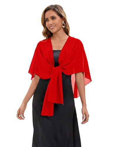 Baoqiya Chiffon Shawl Evening Scarf Shawls and Wraps for Women Wedding Party Bridal Scarves Cover Ups - color: Red