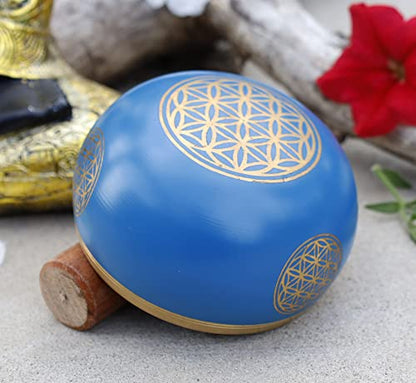 Flower Of Life Singing Bowl Complete Set ~ For Meditation, Yoga, Spiritual Healing and Mindfulness (Blue) - color: Blue