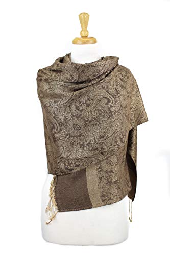 PASKMLNA Paisley Jacquard Pashmina Shawl Wrap Scarf Stole - color: Brown