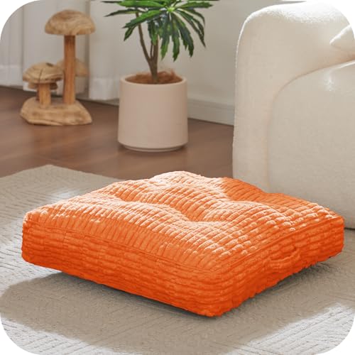 Floor Pillow Cushion for Adults, Meditation Cushion Pillow, Large Square Floor Sitting, for Tatami Living Room or Yoga, 22x22 Inch - color: Orange, size: 4" Thick(Pack of 2)