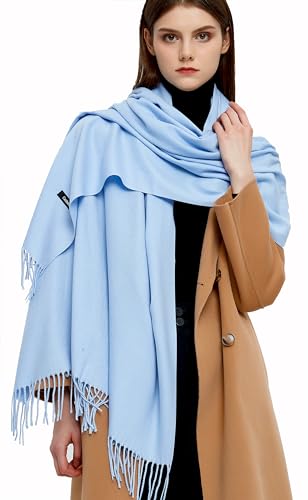 Pashmina Shawls and Wraps Scarfs for Women Wedding Party Winter Warm Long Solid Color - color: Sky Blue
