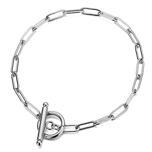 WangGao Stainless Steel OT Buckle Paperclip Link Chain Bracelet for Women Popular Minimalist Jewelry - color: Steel, size: 7.2inches