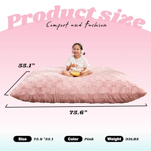 Hobestluk 3 in 1 Bean Bag Chair Giant Bean Bag Chairs for Adults with Plaid Cover Convertible Bean Bag Floor Cushion with Machine Washable Cover for Living Room (Plaid Pink) - color: Dusty Pink