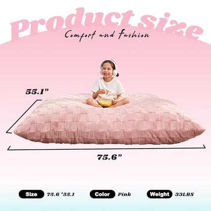 Hobestluk 3 in 1 Bean Bag Chair Giant Bean Bag Chairs for Adults with Plaid Cover Convertible Bean Bag Floor Cushion with Machine Washable Cover for Living Room (Plaid Pink) - color: Dusty Pink