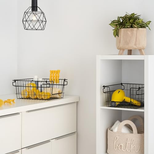 TRINITY 2-Pack Stackable Metal Wire Storage Baskets With Handles, Black, 11 Inches - color: Black, size: 11 Inches